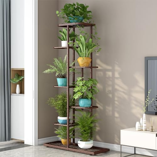 LINZINAR Plant Stand Metal 7 Tier 8 Potted Multiple Flower Pot Holder Shelf Indoor Outdoor Planter Display Shelving Unit for Patio Garden Corner Balcony Living Room, Bronze - color: Bronze, size: 7 Tier-8 Potted