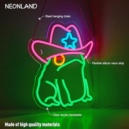 Cowboy Toad Neon Sign Frog Neon Light Cowboy LED USB Powered Dimmable Art Signs for Pub Store Man Cave Room 13.8 X 12.6 inch - color: Frog Green