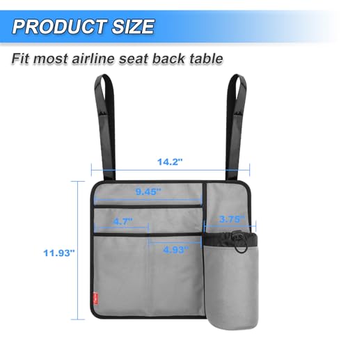Airplane Seat Back Organizer & Storage, Airplane Tray Table Cover for Personal Items, Airline Seat Hanging Pockets Media Pouch,Reusable Travel Essentials,Fits Tablets,Cell Phone,Water Bottle (Grey) - color: Grey