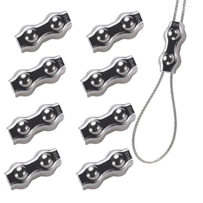8Pcs M3 304 Stainless Steel Duplex Wire Rope Clips, Duplex Double Bolt Cable Clamps, Reusable 2-Post Wire Rope Clip for 1/8Inch (1.5mm-3mm) Diameter Wire Cable/Wire Rope, Wire Clamp Tool for Outdoors - size: 8pcs-M3(1.5mm-3mm)