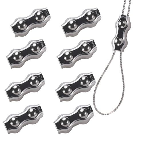 8Pcs M3 304 Stainless Steel Duplex Wire Rope Clips, Duplex Double Bolt Cable Clamps, Reusable 2-Post Wire Rope Clip for 1/8Inch (1.5mm-3mm) Diameter Wire Cable/Wire Rope, Wire Clamp Tool for Outdoors - size: 8pcs-M3(1.5mm-3mm)