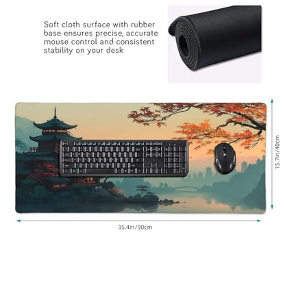 Large Japanese Ancient Building Landscape Design, Mouse Pad, XXL Extended Gaming Keyboard Mat,Waterproof Anti-Slip Rubber Base, Laptop Desk Protector 35.4 x 15.7 Inches - color: Chinese Style Ancient Building