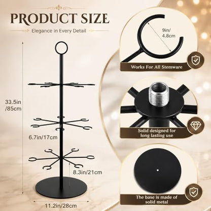 Cocktail Tree Stand for Drinks Wine Champagne Glass Tower for Parties, 3 Tiers 18 Holders Bar Wedding Metal Wine Glass Display Holder for Martinis Margarita Cups(Black,Round Bottom,1 Pcs) - color: Black