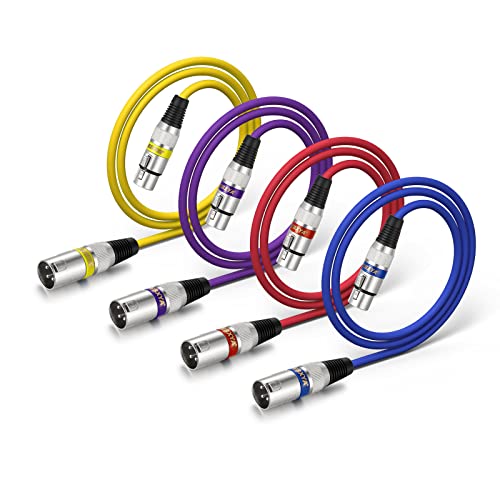 EBXYA XLR Microphone Cable, 3ft XLR Cable Audio Cords Microphone Patch Cable Balanced, 4 Color Packs - color: 4 Colors, size: 3ft