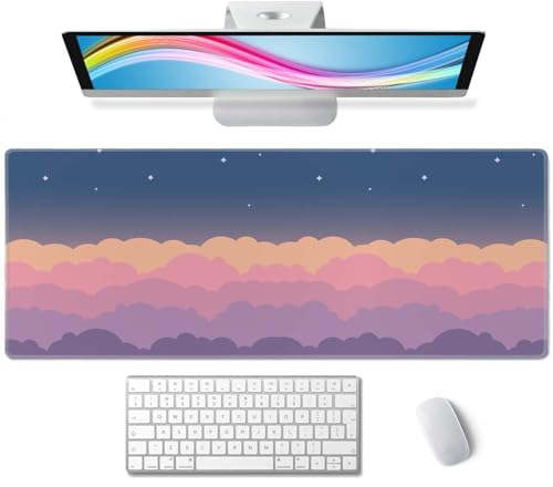 Gaming Mouse Pad Large,Cute Clouds Purple Mouse Pad Gaming Mouse Mat Desk Pad,31.5 x 11.8 Desk Mat Mouse Pads for Desk,Extended Keyboard Mousepad with Non-Slip Base and Stitched Edge - color: Cute Clouds Purple