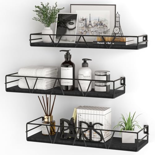 Amaoot Floating Shelves Set of 3, Home Wood Wall Shelf, Farmhouse Shelf for Bedroom, Wall Mounted Floating Shelf for Living Room, Bedroom, Bathroom, Kitchen, Office (Black 2) - color: Black 2