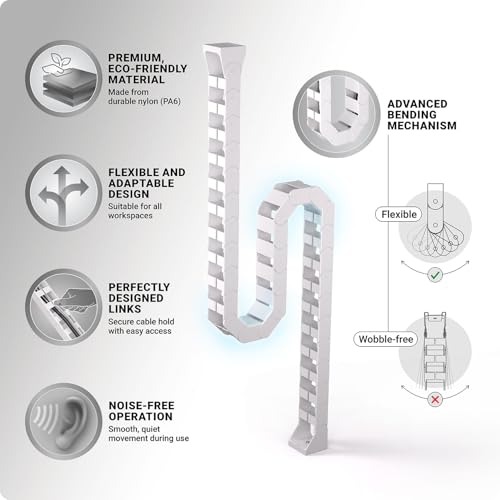 Ultimate Setup Under Desk Cable Management Vertebrae - Perfect for Sit Stand Desk - White, 133 cm - color: White
