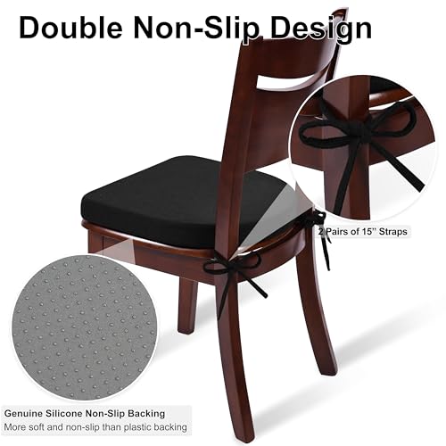 Shinnwa Kitchen Chair Cushions, Non-Slip Dining Chair Cushions with Ties and Machine Washable Cover, 17 x 16.5 x 2in, Black - color: Black