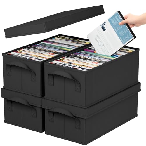 Lifewit DVD Storage Box, Stackable DVD Case Holder Organizer, Foldable DVDs Container with Lid, Handles, Media Organizer Bin 15.7" L x 7.9" W x 5.7" H Holds up to 100 PCS DVDs (25 Each), 4 Pack - size: For DVD(15.7"L x 7.9"W x 5.7"H)