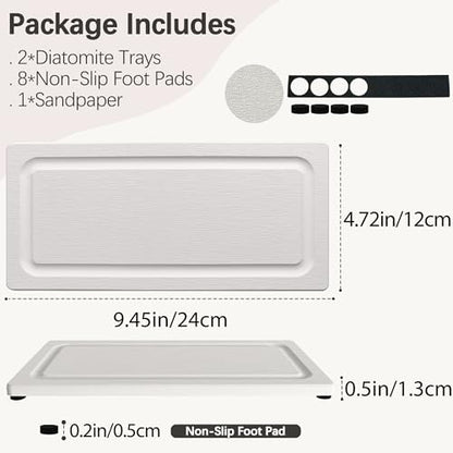 2 PCS Fast-Drying Stone Trays for Bathroom Sink & Kitchen Counter, Water Absorbing Diatomite Sink Coasters, Vanity Tray, Hand Soap Holder with Anti-Skid Pads (9.5" x 4.7" White) - color: 9.5" X 4.7" White