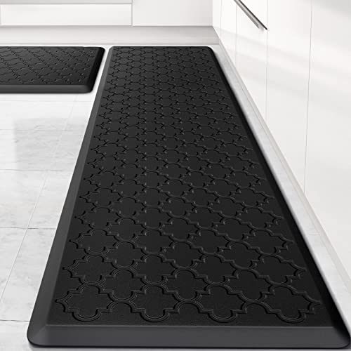 Kitchen Mat [2 PCS] Cushioned Anti-Fatigue Floor Mat Water Resistant Non-Skid Kitchen Mats and Rugs Ergonomic Comfort Foam Kitchen Rugs Standing Mat for Floor Office Sink(Black,17.3"x28"+17.3"x60") - color: Black, size: 17.3"x28"+17.3"x60"