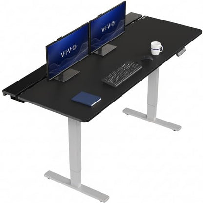 VIVO Black 71 x 30 in Stand Up Desk, DESK-KIT-1G6-P3B-71 | Electric, Holds 220 lbs, Sit Stand, Height Adjustable Table, Cable Tray, Full-Size Mouse Pad, Office Furniture, Gray Frame - color: Black Top / Gray Frame, size: 71 x 30