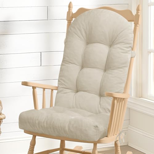 Rocking Chair Cushion - Chenille Fabric, High-Density Sponge, Durable Comfort Non-Slip Bottom Tufted Seat Pads with Ties, Chenille︱Cream, 44x19x4 inch - color: Chenille | Cream