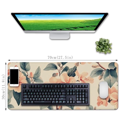 Flower Mouse Pad Desk Mat Peach Blossoms Large PC Mouse Pads(27.5X11.8 in) | Non-slip base, high-density smooth surface with no stuttering,Washable and colorfast,suitable for office, study, and gaming - color: peach blossom