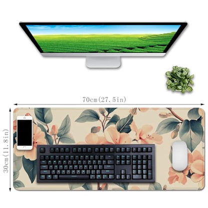 Flower Mouse Pad Desk Mat Peach Blossoms Large PC Mouse Pads(27.5X11.8 in) | Non-slip base, high-density smooth surface with no stuttering,Washable and colorfast,suitable for office, study, and gaming - color: peach blossom