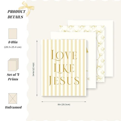 LARTSFRO Coquette Yellow Bow Jesus Wall Art Decor Posters, Butter Yellow Bow Christian Room Bedroom Bathroom Dorm Wall Art Decor Aesthetic for College Teen Girls Gifts, Inspirational Bible Verses Bow Wall Decor, 10x8 Inch Set of 4 Bow Pictures(UNFRAMED) -