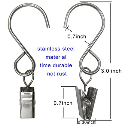 Stainless Steel S Hooks Curtain Clips, 50 Pack Hanging Party Lights Clips, Hangers Gutter Photo, Art Craft Display, 3 Inch Long, Silver - color: 3 Inch Long Silver