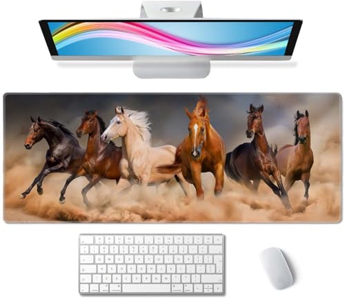 Mouse Pad Gaming, Large Mouse Pads for Desk, Keyboard Mouse Mat Desk Pad, Non-Slip Rubber Base with Stitched Edges Mousepad, 31.5x11.8 inch Horses - color: Horses