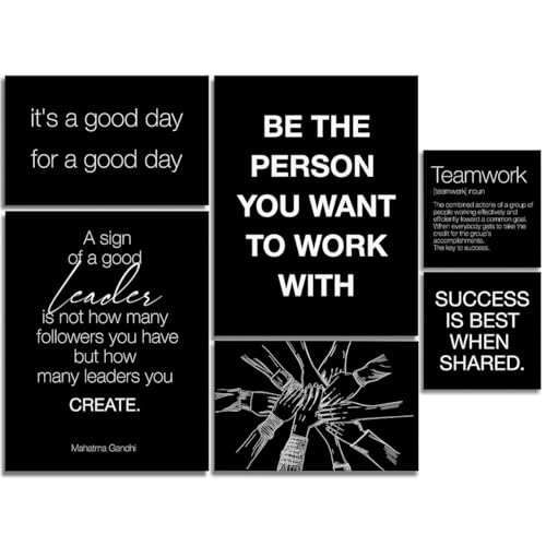 YEOION Inspirational Office Wall Art for Women,Motivational Teamwork Wall Decor for Office,Black and White Postive Quote Workplace Canvas Wall Art for Set of 6 - color: Colour11, size: 14.6 x 11.5 inches