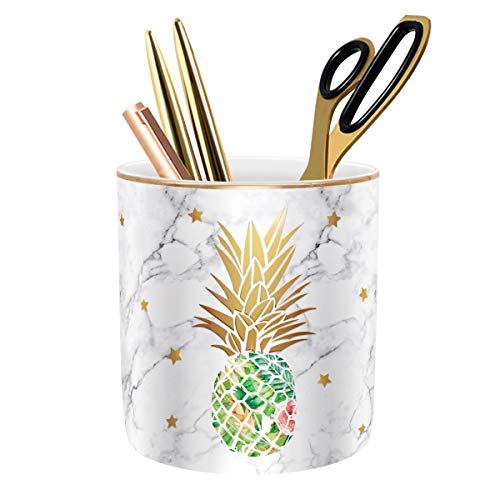 Large Capacity Colored Pencil Holder for Desk, Pineapple Pen Cup Holder, Pretty Office Accessories for Girls Women, Ceramic Organizers, Makeup Brush Holder for Home, Green Pineapple - color: Green Pineapple