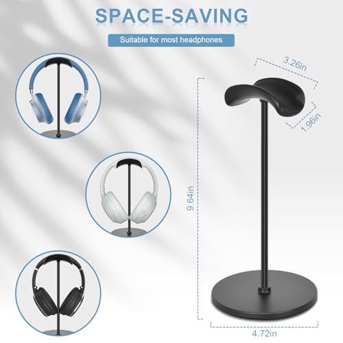 T-fun Headphone Stand, Curved Headset Stand with Aluminum Rod ABS Solid Base Gaming Headset Holder for Desk Headphone Accessories for Organization and Display, Black