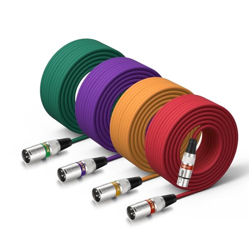 EBXYA XLR Cable 50 Feet - DMX Cable with 3 Pins Balanced Shielded XLR Male to Female Mic Cable Cords (4 Colors) - color: 4 Colors, size: 50ft
