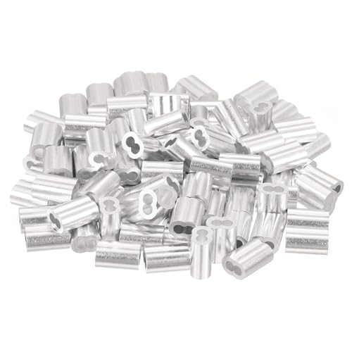 uxcell 100Pcs Aluminum Crimping Loop Sleeve for 1/8" Diameter Wire Rope, Double Ferrule Aluminum Wire Rope Sleeve for Cable Line End - size: 1/8 Inch