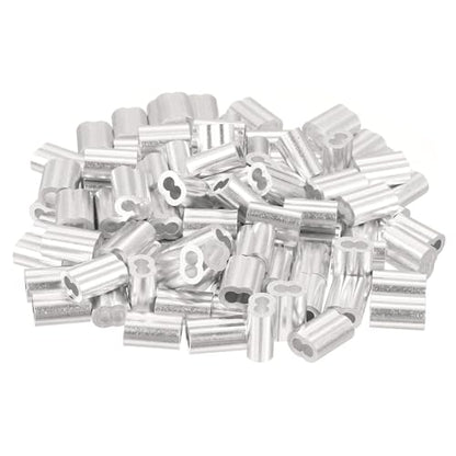uxcell 100Pcs Aluminum Crimping Loop Sleeve for 1/8" Diameter Wire Rope, Double Ferrule Aluminum Wire Rope Sleeve for Cable Line End - size: 1/8 Inch
