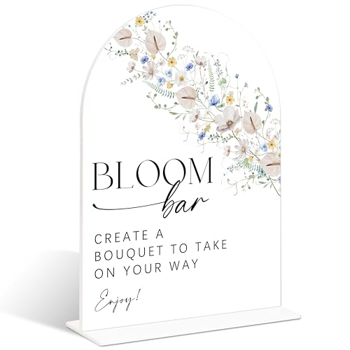 Bloom Bar Sign Arch Acrylic Wedding Sign, Flower Bar Supplies, Wild Flower Bridal Shower Decorations, 6x8" Floral Table Signs for Wedding Reception Bachelorette Engagement Party Decor - color: Bloom Bar
