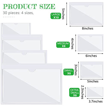 Chinco 30 Pcs Self Adhesive Pockets, Bin Labels for Storage Bins, Clear Pocket Label Sleeves, Plastic Index Card Holder with Top Open for Organizing Bins Box Drawer(Mixed Sizes) - size: Mixed Sizes