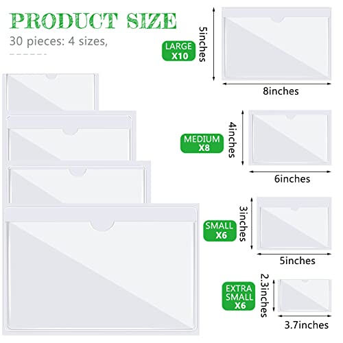 Chinco 30 Pcs Self Adhesive Pockets, Bin Labels for Storage Bins, Clear Pocket Label Sleeves, Plastic Index Card Holder with Top Open for Organizing Bins Box Drawer(Mixed Sizes) - size: Mixed Sizes