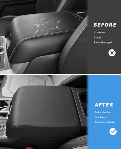 INTGET Center Console Cover for Ford F150 Accessories 2015-2020 2016 2017 2018 2019 Car Middle Lid Seat Armrest Cover Protector Elbow Cushion Pad (Black Stitches, 2015-2020) - color: black stitches, size: 2015-2020
