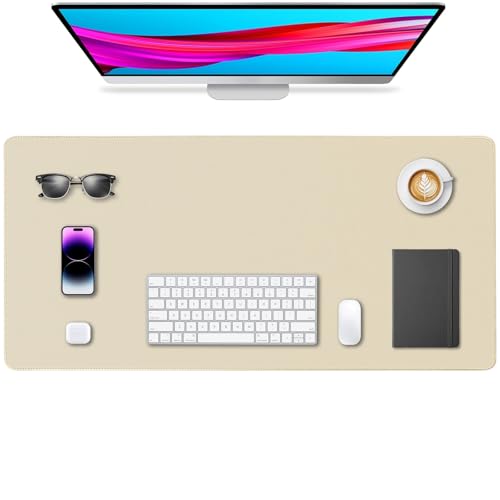 Leather Desk Pad Protector, Office Desk Mat, Large Mouse Pad, Non-Slip PU Leather Desk Blotter, Waterproof Computer Desk Writing Pad for Office and Home (Beige, 36" x 17") - color: Beige, size: 36" x 17"