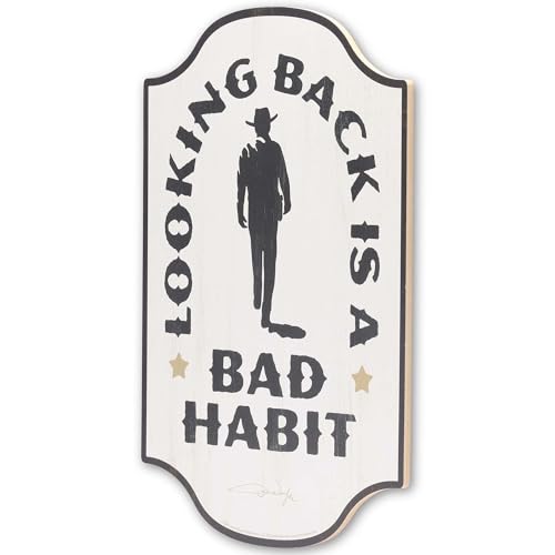 Open Road Brands John Wayne Looking Back Is a Bad Habit Wood Wall Decor - Vintage John Wayne Sign for Man Cave or Office - color: White/Black