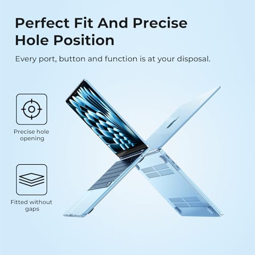 EooCoo Case Compatible with MacBook Air 13 inch M5 2026-2022 Release M4 M3 M2 A3449 A3240 A3113 A2681, Hard Shell&Keyboard Skin Cover&Screen Protector for Mac Air 13.6 inch, Gloss SkyBlue - color: Gloss Skyblue
