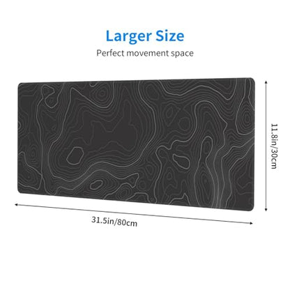 Topographic Contour Extended Big Mouse Pad Large,Gaming Mouse Pad Desk Pad,31.5×11.8 Inch Long Computer Keyboard Mouse Mat Mousepad with 3mm Non-Slip Base and Stitched Edge for Gaming and Office - color: Topographic Contour