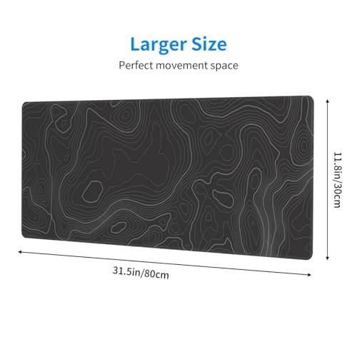 Topographic Contour Extended Big Mouse Pad Large,Gaming Mouse Pad Desk Pad,31.5×11.8 Inch Long Computer Keyboard Mouse Mat Mousepad with 3mm Non-Slip Base and Stitched Edge for Gaming and Office - color: Topographic Contour