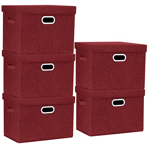 TYEERS Large Collapsible Storage Bins with Lids, Organization Bins for Closet Storage, Clothes Storage, Folding Storage Box with Lids for Home Office Storage - 5 Pack - Red Wine - color: Red Wine, size: 5-Pack Large