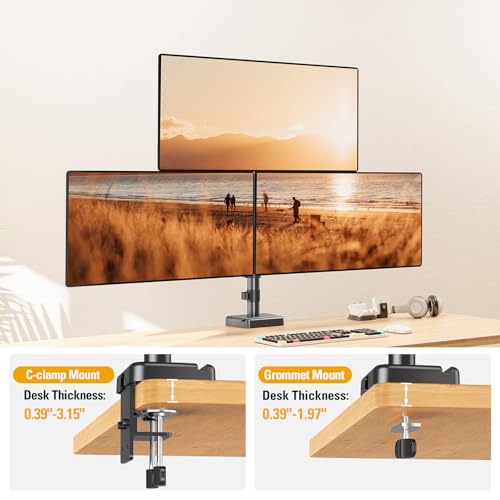 Triple Monitor Mount up to 32" Computer Screen, up to 19.8lbs Each, Adjustable 3 Monitor Stand with Clamp & Grommet Kit, Gas Spring Arm with Tilt Swivel Rotate, VESA Mount 75x75/100x100mm - size: Triple Monitor Mount
