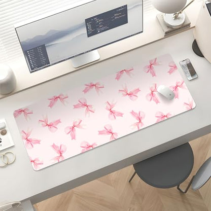 Mousepad Desk Mat Gaming Large Keyboard Cute Office Desktop Computer Laptop XXL Long Big Kawaii Aesthetic Girly Pretty Design Women Girl Gamer Oversized Wide 30x12'' Mousepad, Pink Bow - color: Pink Bow