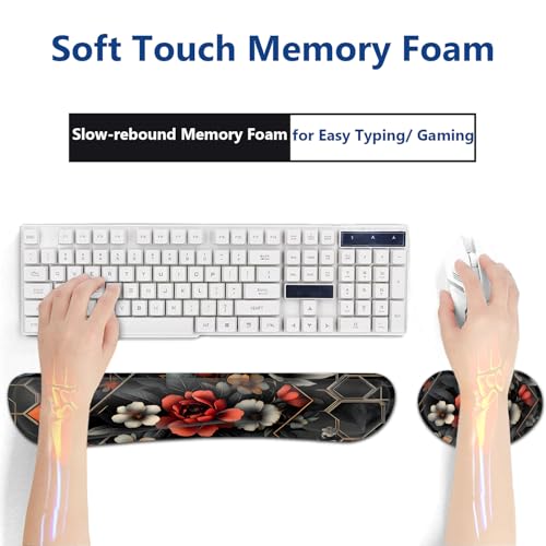 Large Mouse Pad + Keyboard Wrist Rest Set, Extended Gaming Mousepad (31.5X11.8 inch) with Non-Slip Rubber, Ergonomics Memory Foam Mouse Wrist Rest Support, Futurist Flowery Floral XXL Desk Pad - color: Yu-Mouse Pad-3-B33
