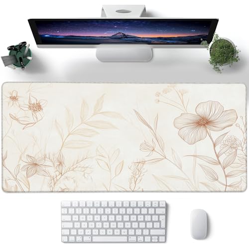 Desk Pad, Vintage Boho Line Botanical Floral XL Gaming Mouse Pad with Stitched Edges,Non-Slip Waterproof Rubber Base Large Desk Mat for Keyboard and Mouse 31.5"x11.8" - color: Colour10, size: 31.5" x 11.8"
