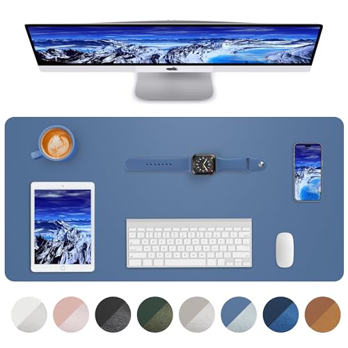 Leather Desk Pad Blotter,Mouse Pad,Office Desk Mat, Non-Slip PU Leather Desk mat,Large Desk mat,Waterproof Keyboard mat for Office/Home/Decor (Grey Blue,31.5" x 15.7") - color: Grey Blue, size: 31.5" x 15.7"
