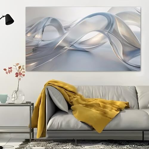 Abstract Silver Waves Rustic Canvas Wall Art - 12x24in Unframed Poster- Home & Office Decor for Living Room, Bedroom, Kitchen & Cafe - color: Abstract Silver Waves