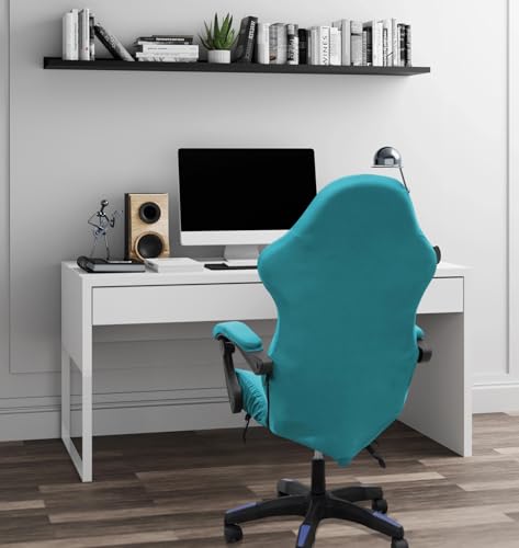 Gaming Chair Cover Set with Armrest Covers, Stretch Ruffled Slipcover for Racing Office Computer Reclining Chairs (Peacock Blue) - color: Peacock Blue
