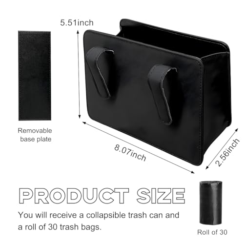 Yourkar Car Trash Can, Foldable Waterproof Leather Car Garbage Organizer Holder, Automotive Mini Dustbin Container with One Roll Trash Bag, Universal Interior Car Accessories (Black) - color: Black