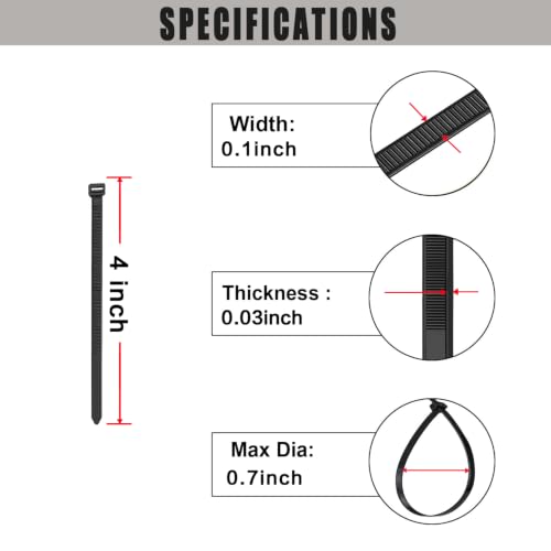 Cable Zip Ties,500 Pack 4 Inch Black Zip Ties Heavy Duty Self Locking Zipties Nylon Cord Management Plastic Wire Ties for Indoor,Outdoor,Office,Home,Garden,Workshop (4"Black-18LB) - size: 4"Black-500PK-18LB