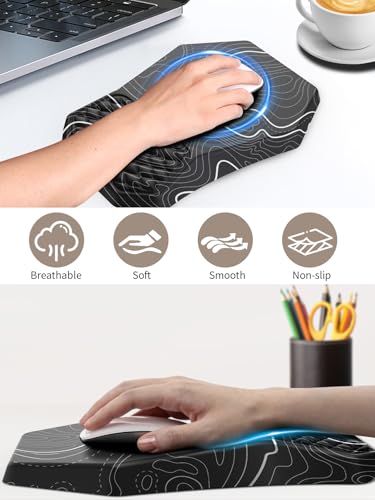 3-in-1 Ergonomic Keyboard Stand with Wrist Rest & Mouse Pad Set, Comfy Keyboard Riser Holder Soft Mousepad with Massage Design, Memory Foam and Non-Slip PU Base for Pain Relief, Topographic - color: Black Topographic