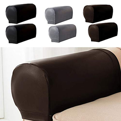 PU Leather Sofa Cover, 2 Sets of Waterproof Sofa Armrest Cover for Sofa Chair Arm Guard Sleeve Elastic Protective Cover(2pcs/cet,Brown)