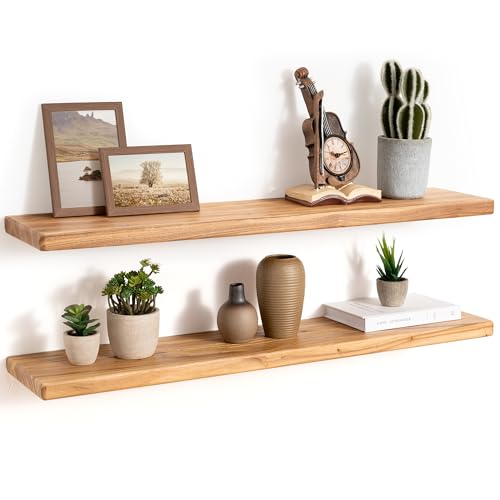 36" Rustic Elm Wood Floating Shelves, 8 Inch Deep Wall Shelves for Home Decor, Wall Mounted Floating Shelf with Invisible Bracket, Heavy-Duty Storage & Display Shelf for Living Room, Kitchen, Set of 2 - color: Usa-sourced Elm Wood, size: 36"W x 8"D